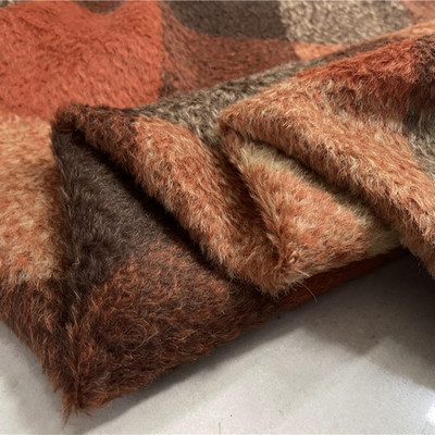 波纹格纹进口安哥拉双面苏丽长毛驼绒布料苏利马利马毛面料面料海绵垫