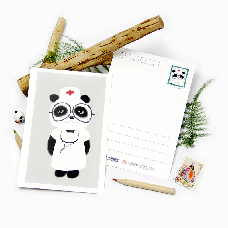 小林创意原创手绘明信片成都文艺卡片纸大熊猫纪念品复古明信片