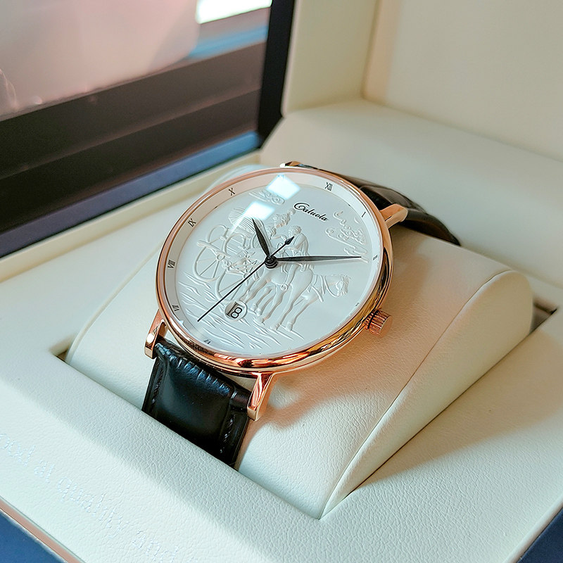 手表卡罗莱机械表时尚新款品牌男士防水正品浮雕国产腕表