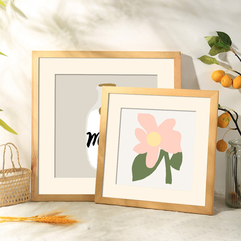 正方形画框装裱国画相框挂墙字画钻石书法实木相框