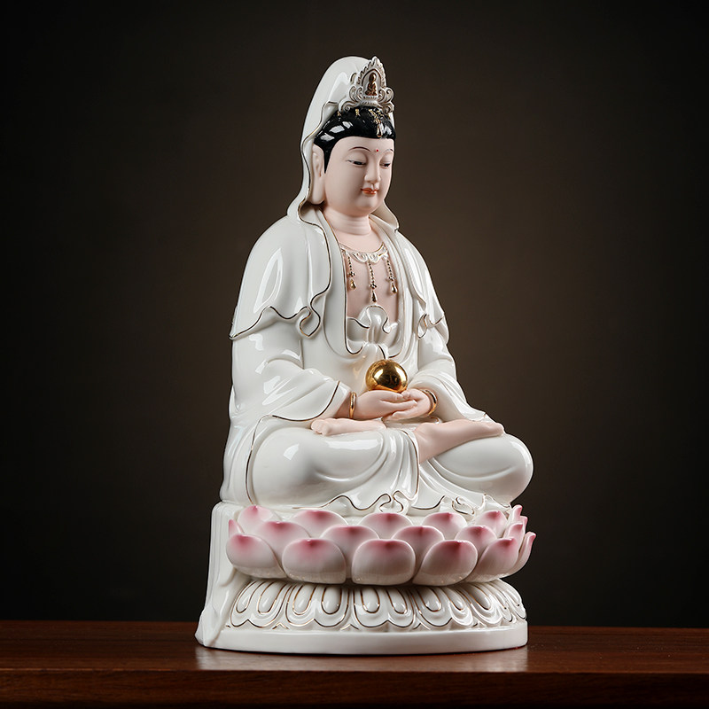 七珍陶瓷摆件宝珠观音菩萨佛像抱珠供奉捧珠摆件