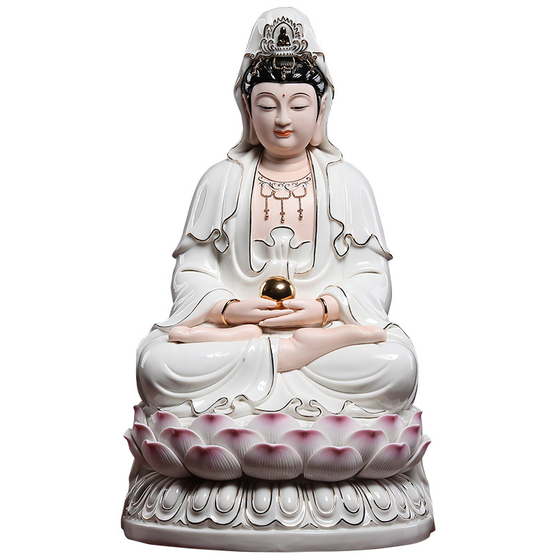 七珍陶瓷摆件宝珠观音菩萨佛像抱珠供奉捧珠摆件