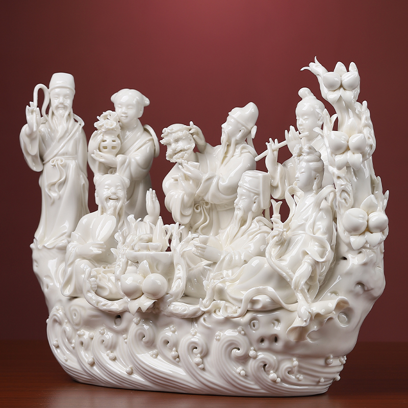 八仙过海七珍陶瓷摆件德化白瓷八仙神像佛堂供奉摆件