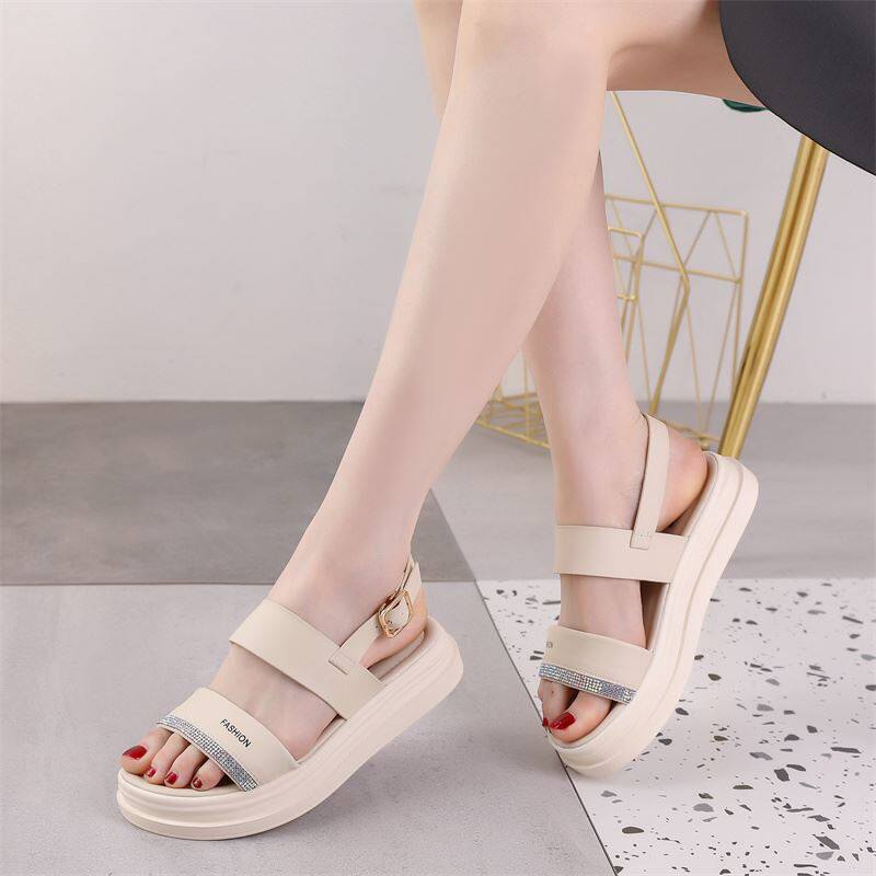 大码女鞋41一43胖宽脚运动凉鞋女2022夏季新款百搭厚底休闲沙滩鞋