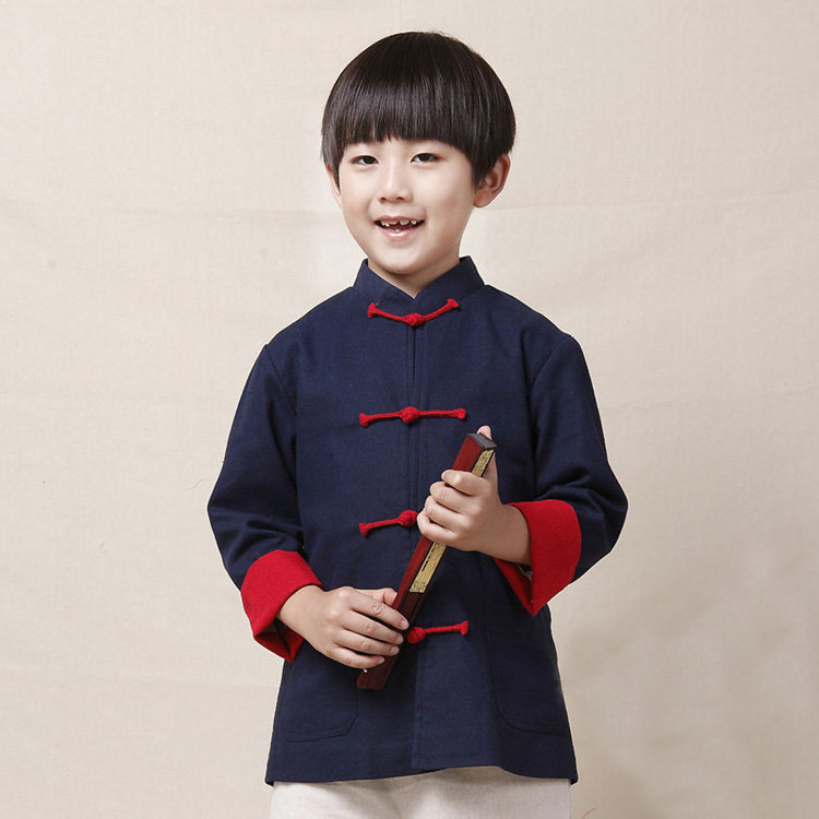 纯棉儿童唐装汉服男童春秋中式复古演出服国学唐装