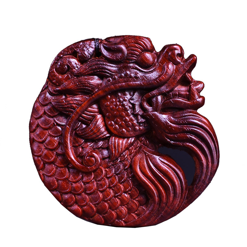 仙友精雕鱼化龙 印度小叶紫檀龙鱼挂牌木雕龙牌文玩把件项链吊坠