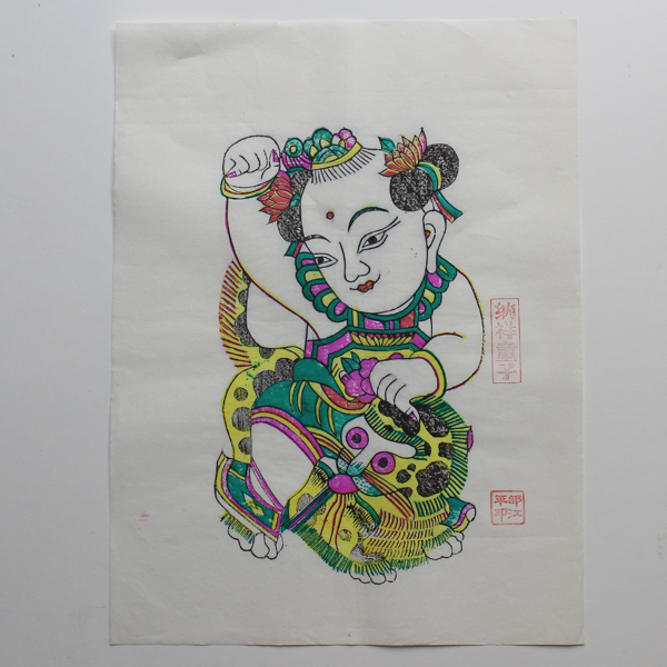 年画陕西凤翔木版木板民间民俗工艺品童子门神年画