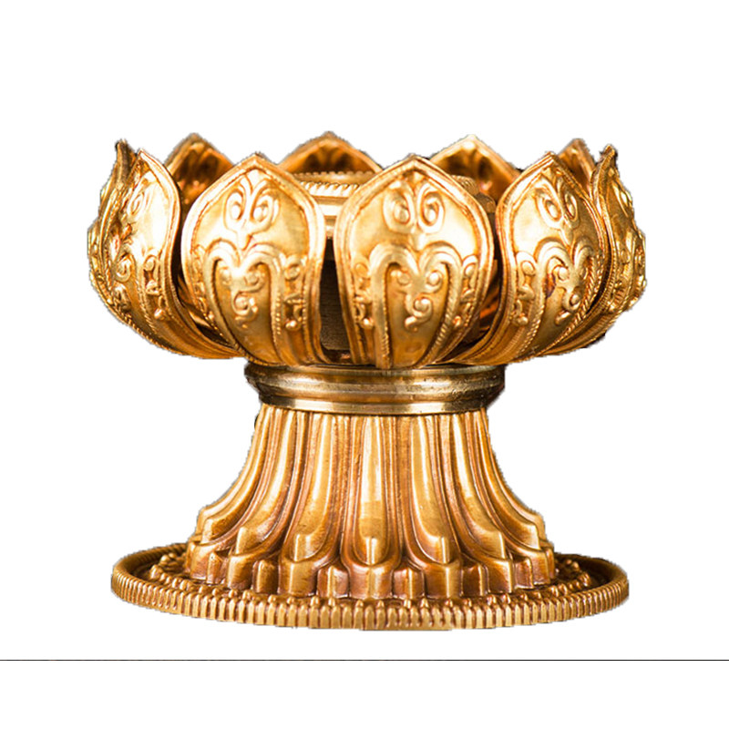 欧斯特直径单层莲花金莲花手摇铜鎏用品藏传佛教底座摆件