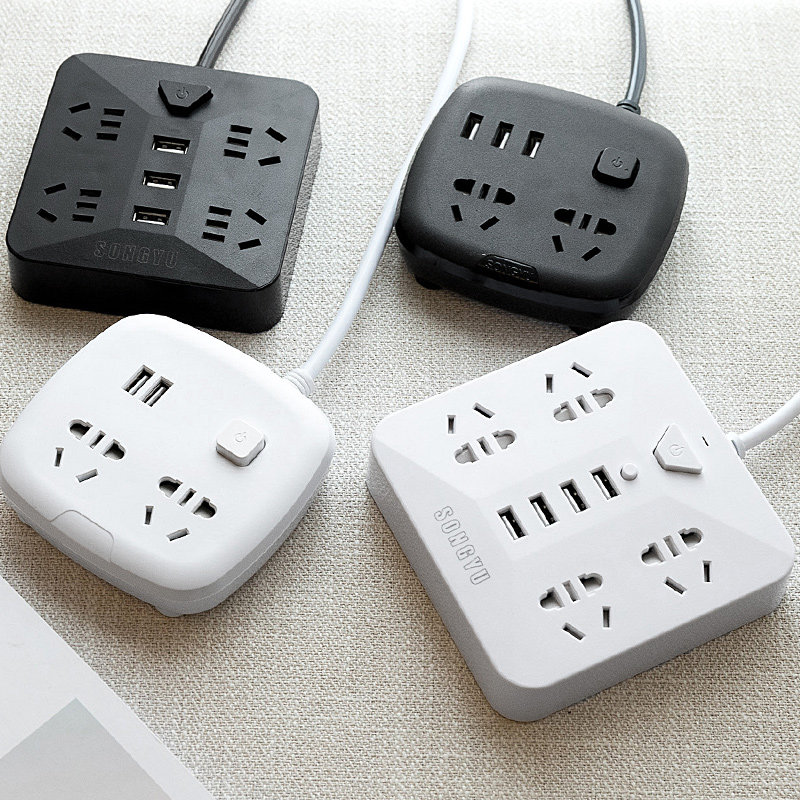 小插排多功能学生宿舍插座家用usb电插板带线排插拖接线板薄插头