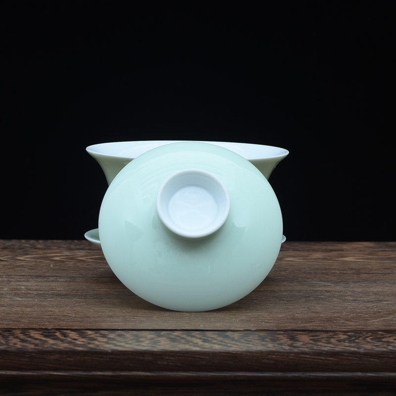 青色盖碗景德镇陶瓷茶杯三才功夫功夫茶茶具品茶茶道盖碗