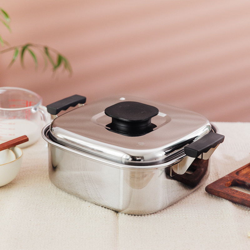 日本进口桃印制作所双层不锈钢方形大容量蒸锅