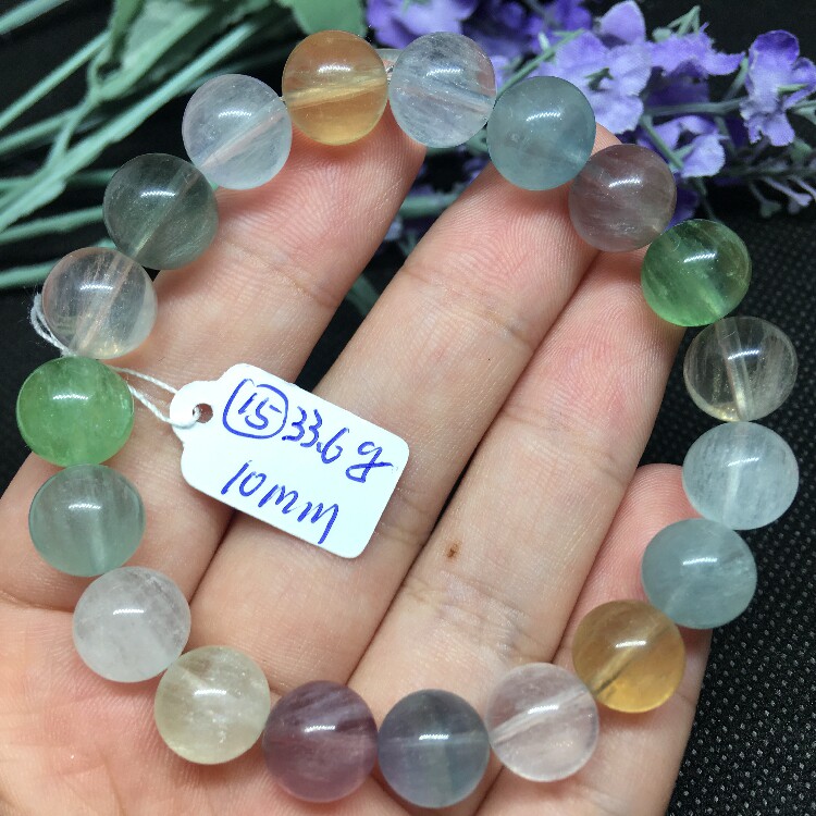 萤石天然彩色拉丝手链稀有圆珠彩萤暖宫石手串项坠