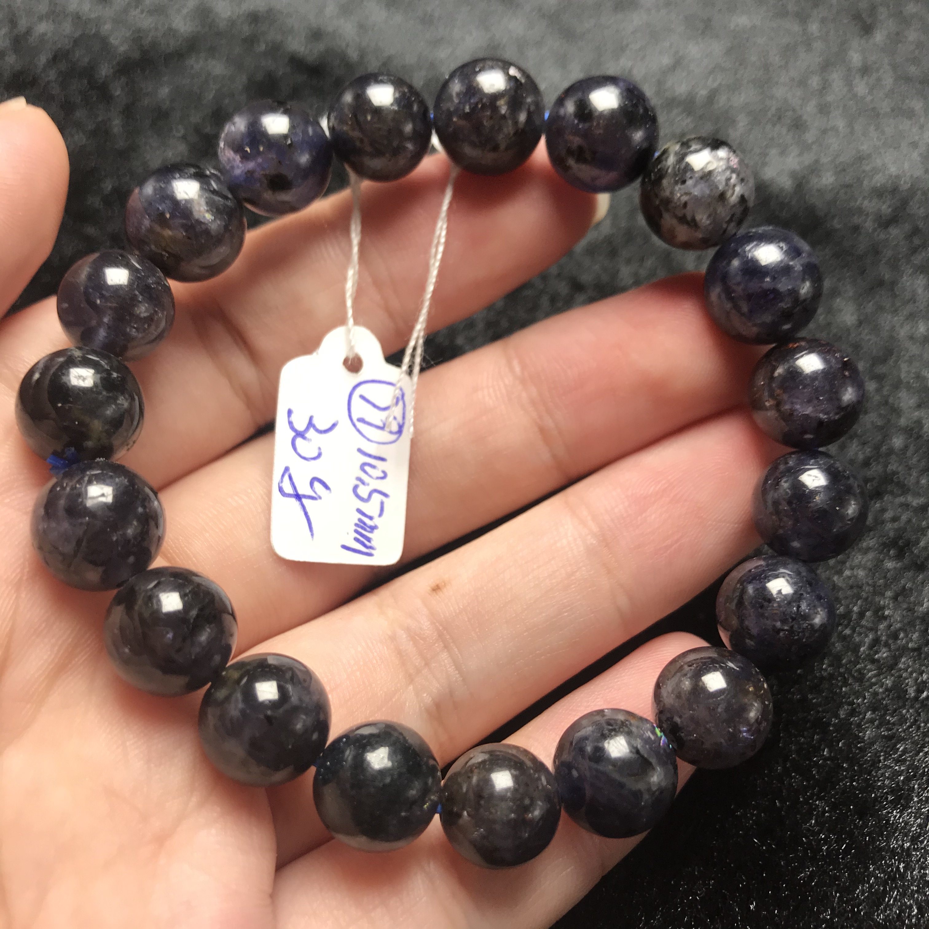 天然青石手链单圈女款圆珠蓝色蓝色水晶水晶石手串项坠