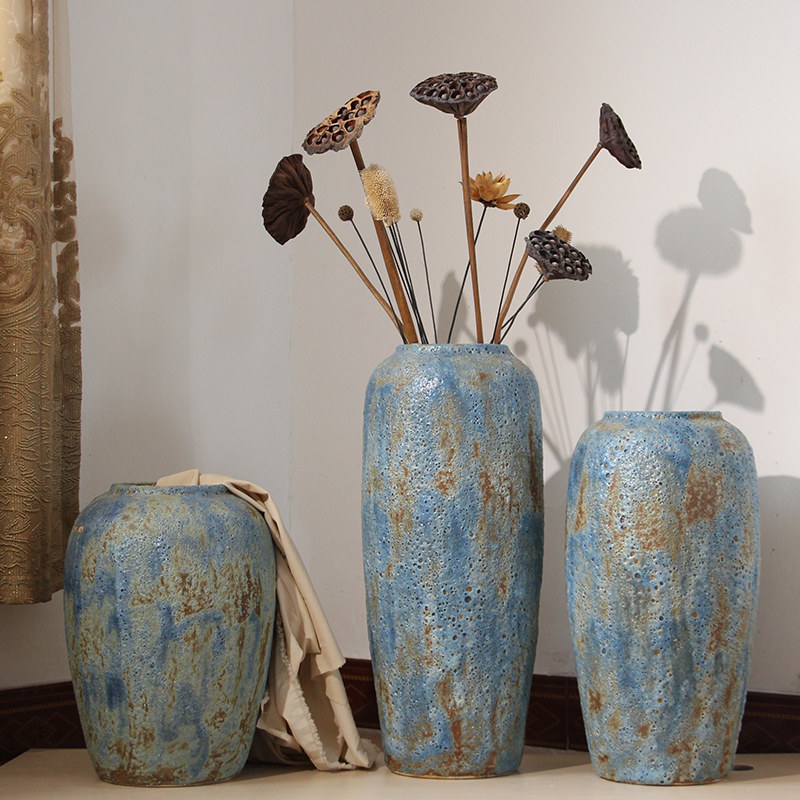 现代简约手工陶罐坛子干花花艺客厅落地花瓶陶瓷花瓶