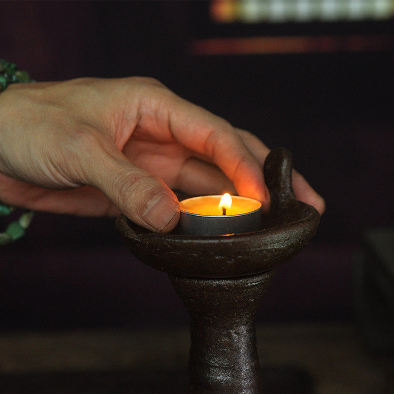 油灯烛台复古酥油手工老式中式仿古变红泥粗酥油灯