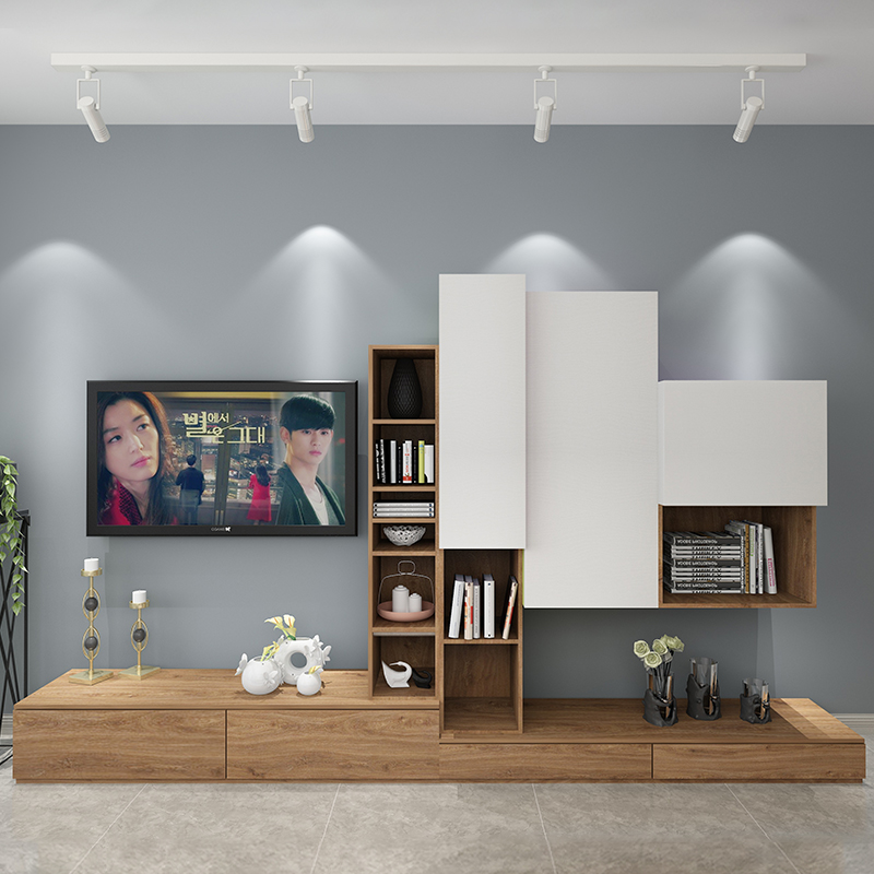 北欧电视柜背景墙整体一体组合客厅家具套装定制储物电视柜