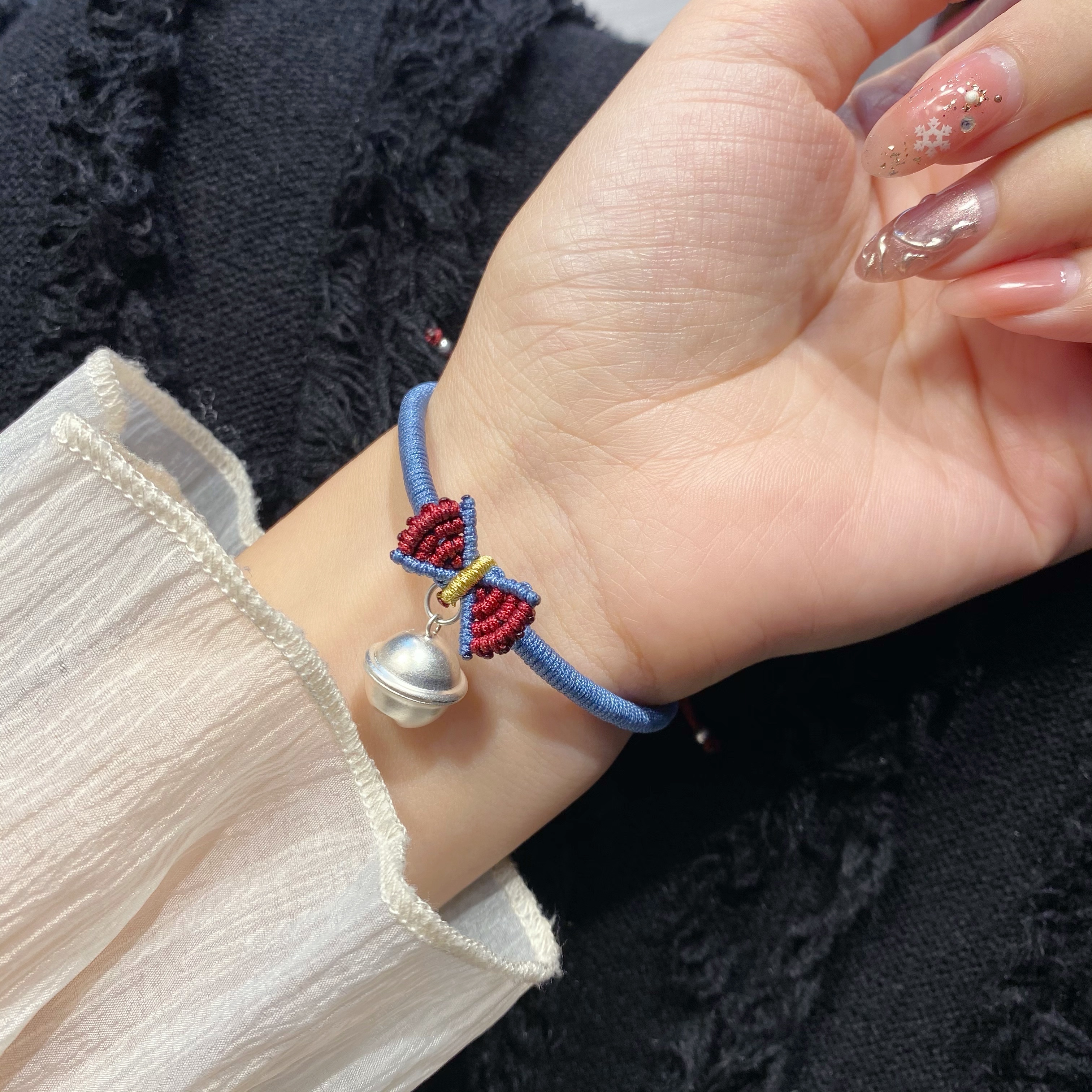 情侣手链纯银蝴蝶结编织小众设计原创手绳铃铛手链