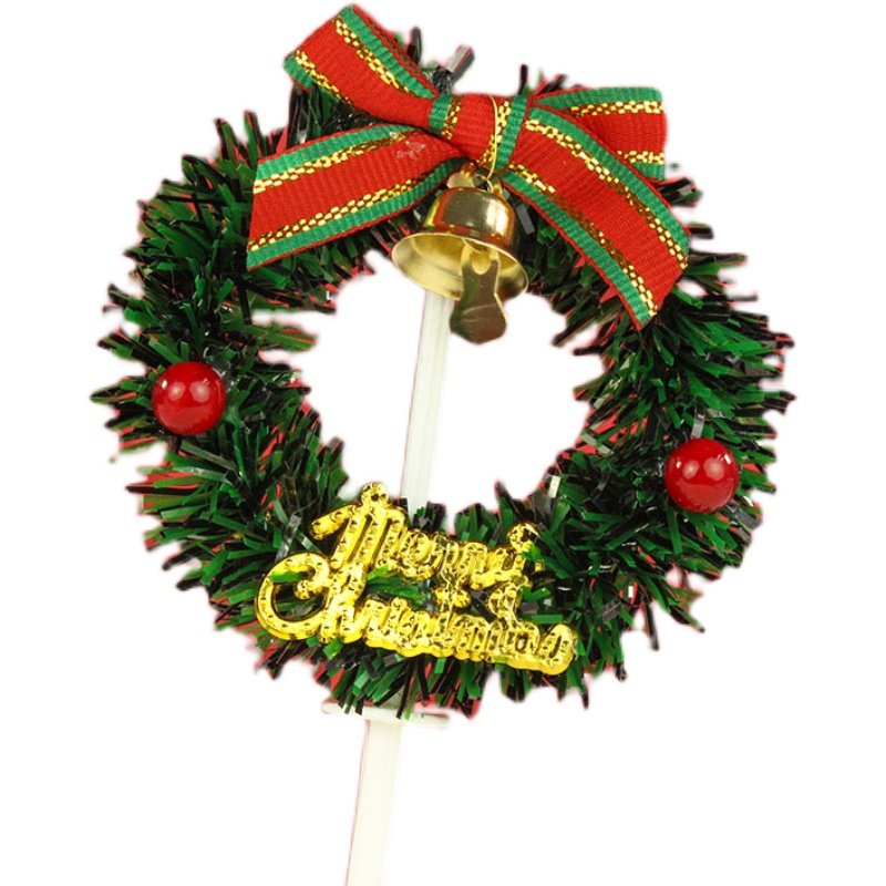 10只圣诞快乐蛋糕装饰花环草圈插件风铃叶子快乐老人生日摆件配件