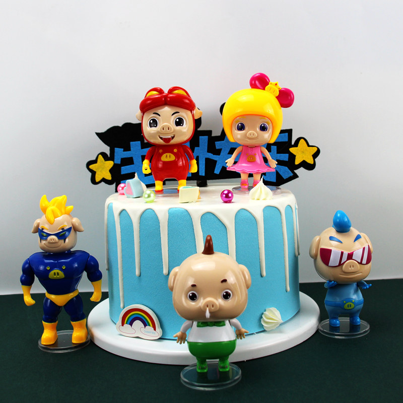 插件猪猪侠蛋糕装饰摆件网红男孩生日卡通动漫节日装扮用品