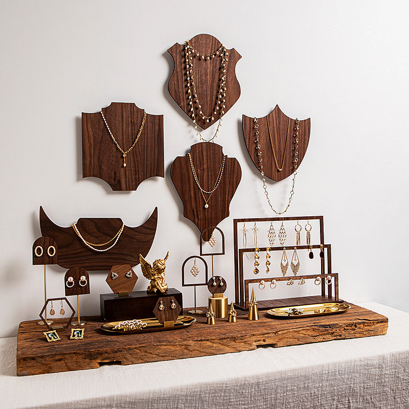 首饰木上项链戒指架子耳环胡桃木展示架胡桃创意首饰展示架