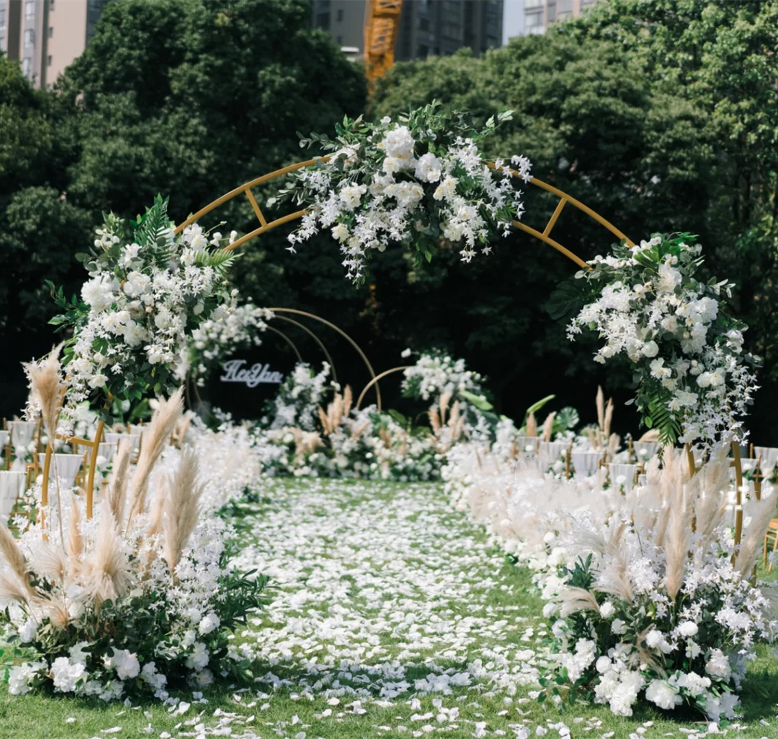 婚庆铁艺架子户外森系气球拱门婚礼金色圆形拱门