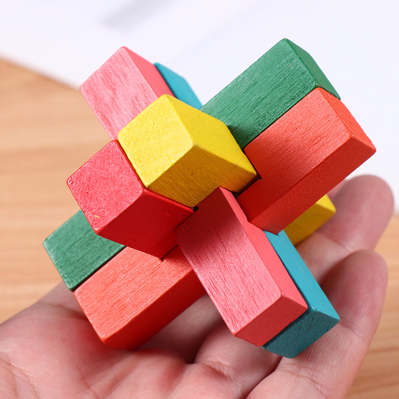 鲁班益智彩色六根孔明锁木制力解玩具六通智力解锁