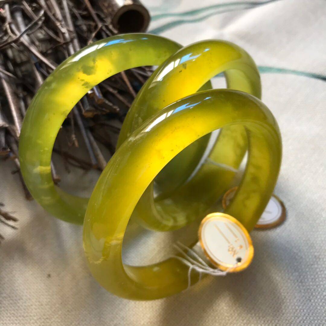 手镯黄金玉天然岫玉扁条女款玉镯高冰微朝鲜黄手镯手镯