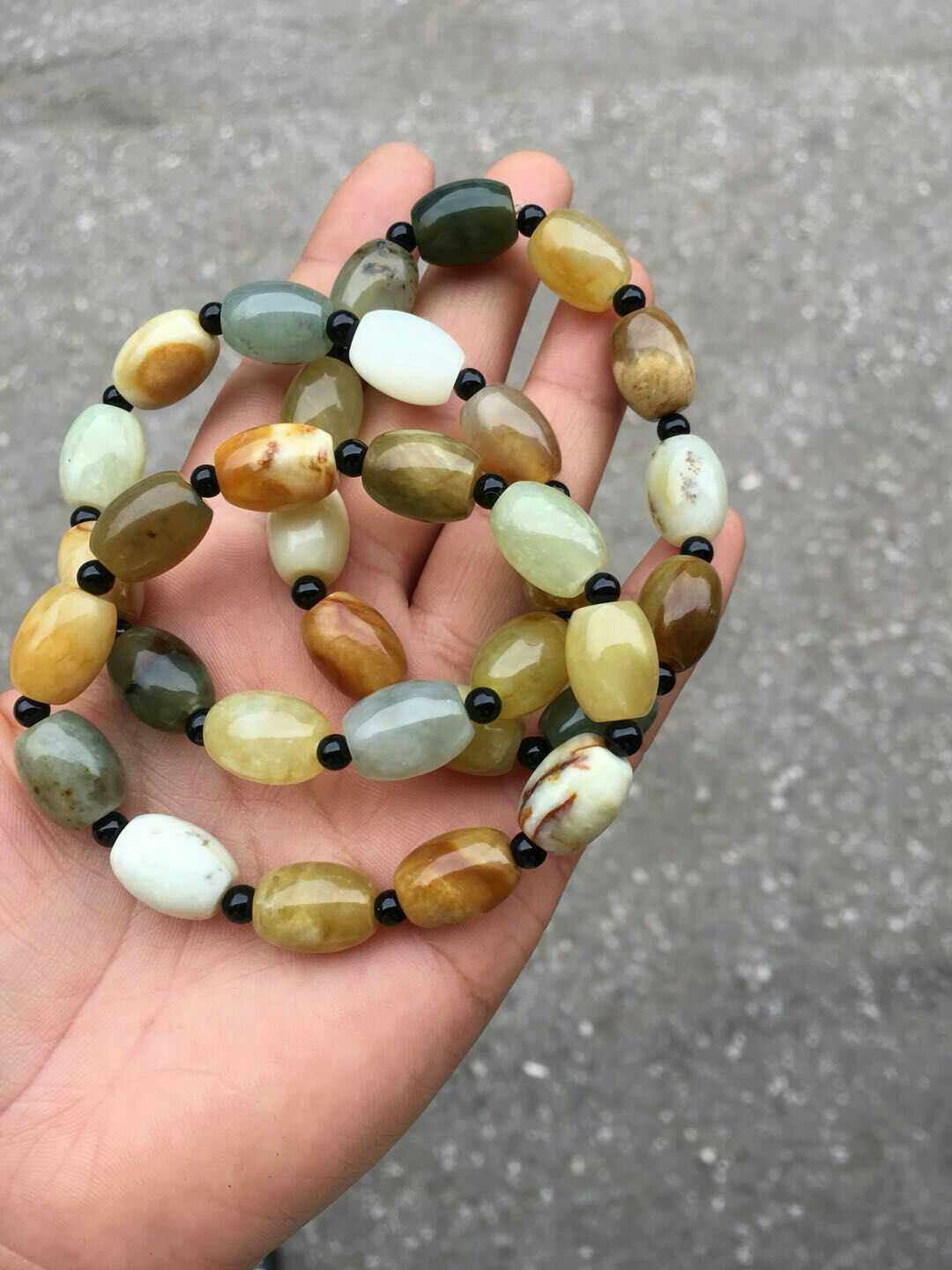 手链纯天然岫玉单圈手串花玉手女款桶珠滚珠花料手链