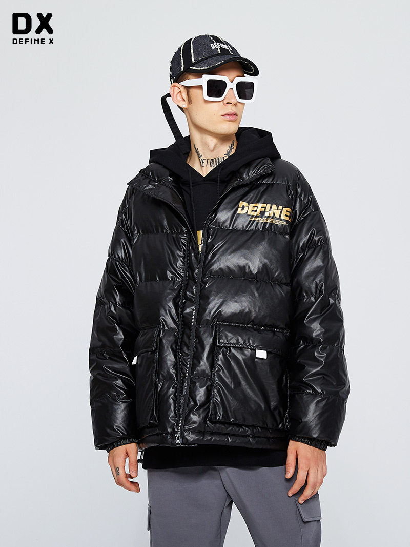 dx潮牌2020年冬季新款立领羽绒服印花潮白鸭绒羽绒服
