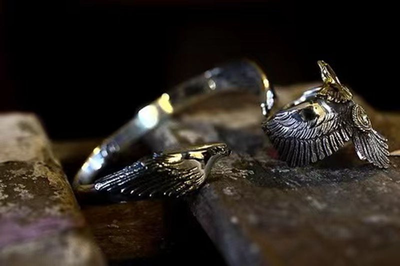 日本正品代理horizonblue银饰烟熏双头四目手镯手镯