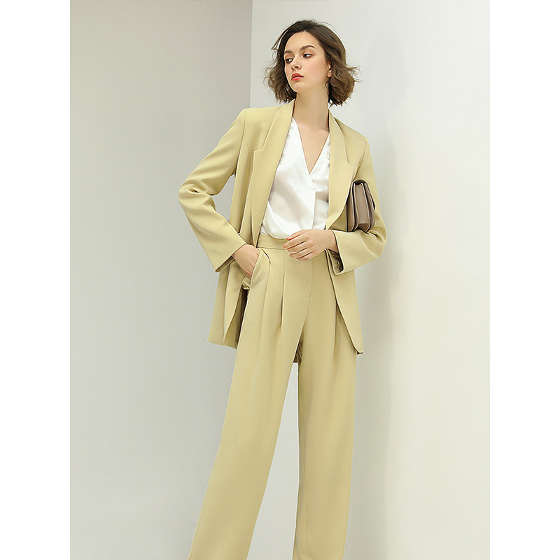 cocobella香草草色休闲西装套装早秋中长西服西裤西装
