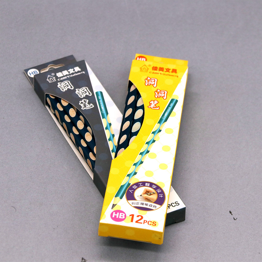 佳美文具camry洞洞笔套装铅笔三棱铅笔矫正握笔姿势12支hb铅笔