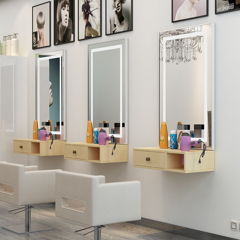 网红美发挂墙理发店镜台柜子一体美容发廊简约理发镜台