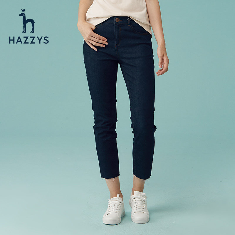 hazzys哈吉斯春季新款修身显瘦牛仔裤韩版气质休闲长裤子女士潮流