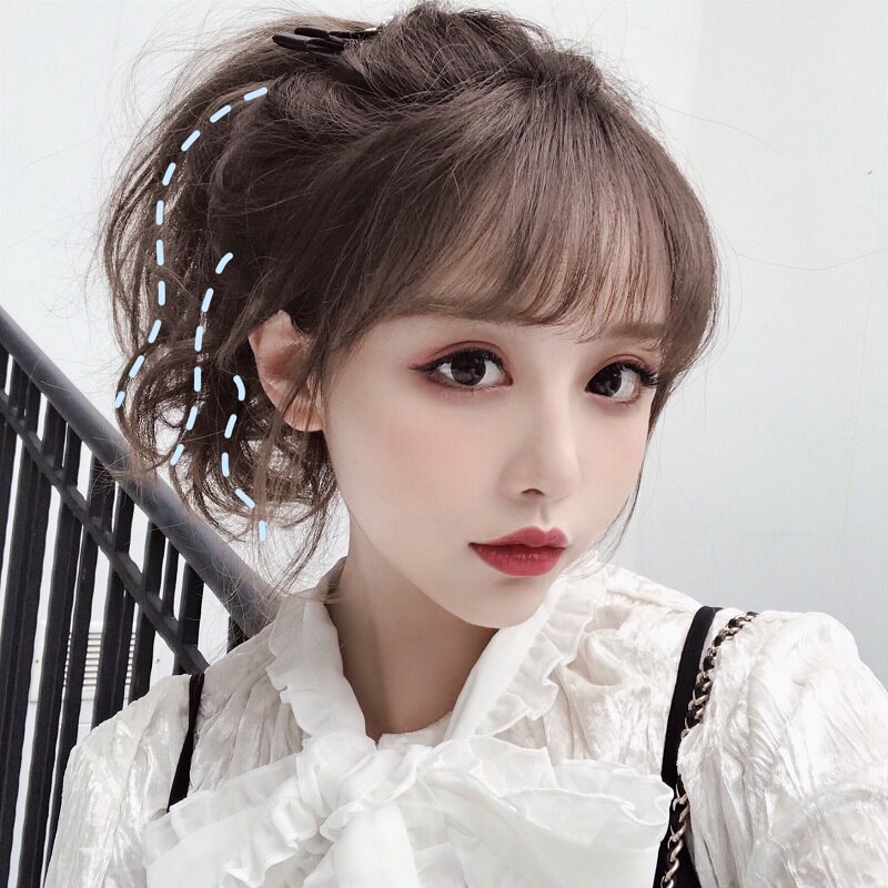 马尾假发女真短卷发绑带网红梨花真人发丝自然马尾