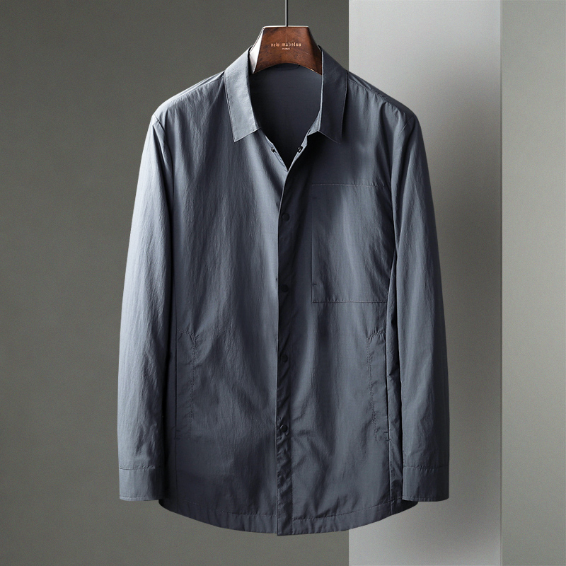春季轻薄款翻领夹克男士衬衫版型上衣外套中年商务休闲风衣茄克衫