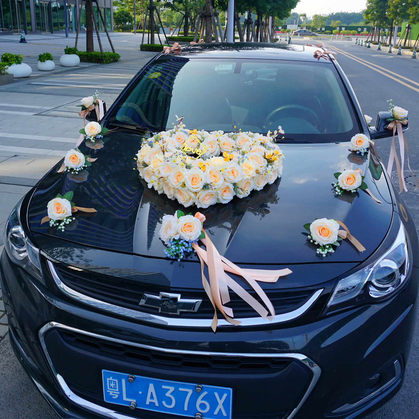韩式森系主婚车装装饰车头套装创意结婚仿真婚车鲜花