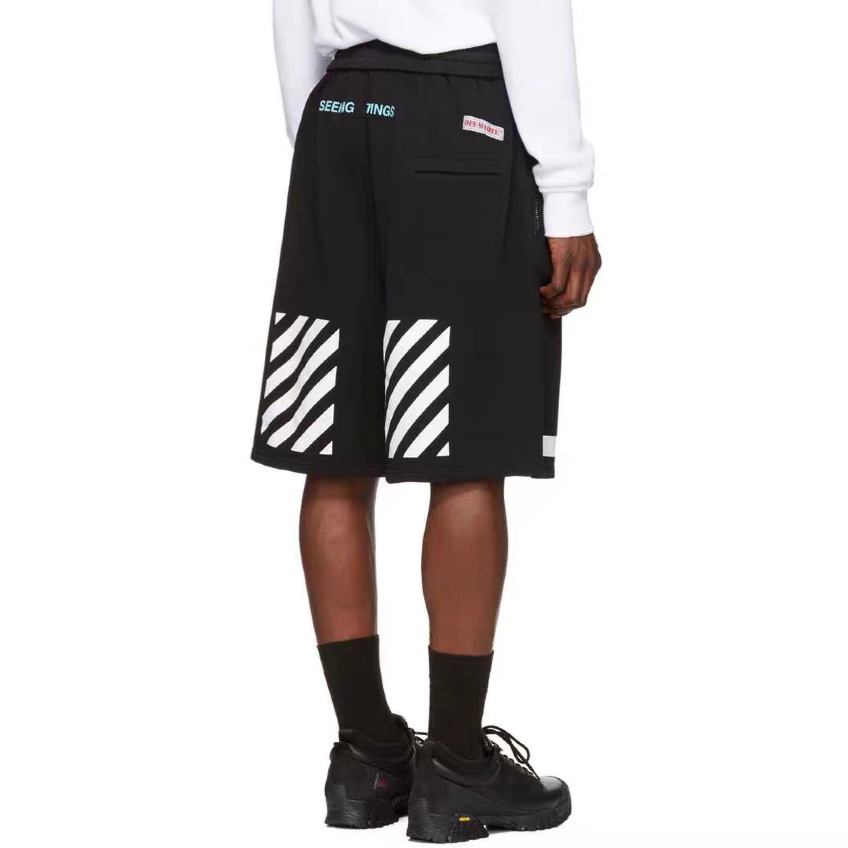 offyfakelwhite基础斜杠短裤ow简约条纹字母休闲裤