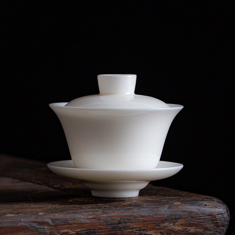 德化三才家用套装茶碗功夫茶功夫泡茶白瓷大号盖碗