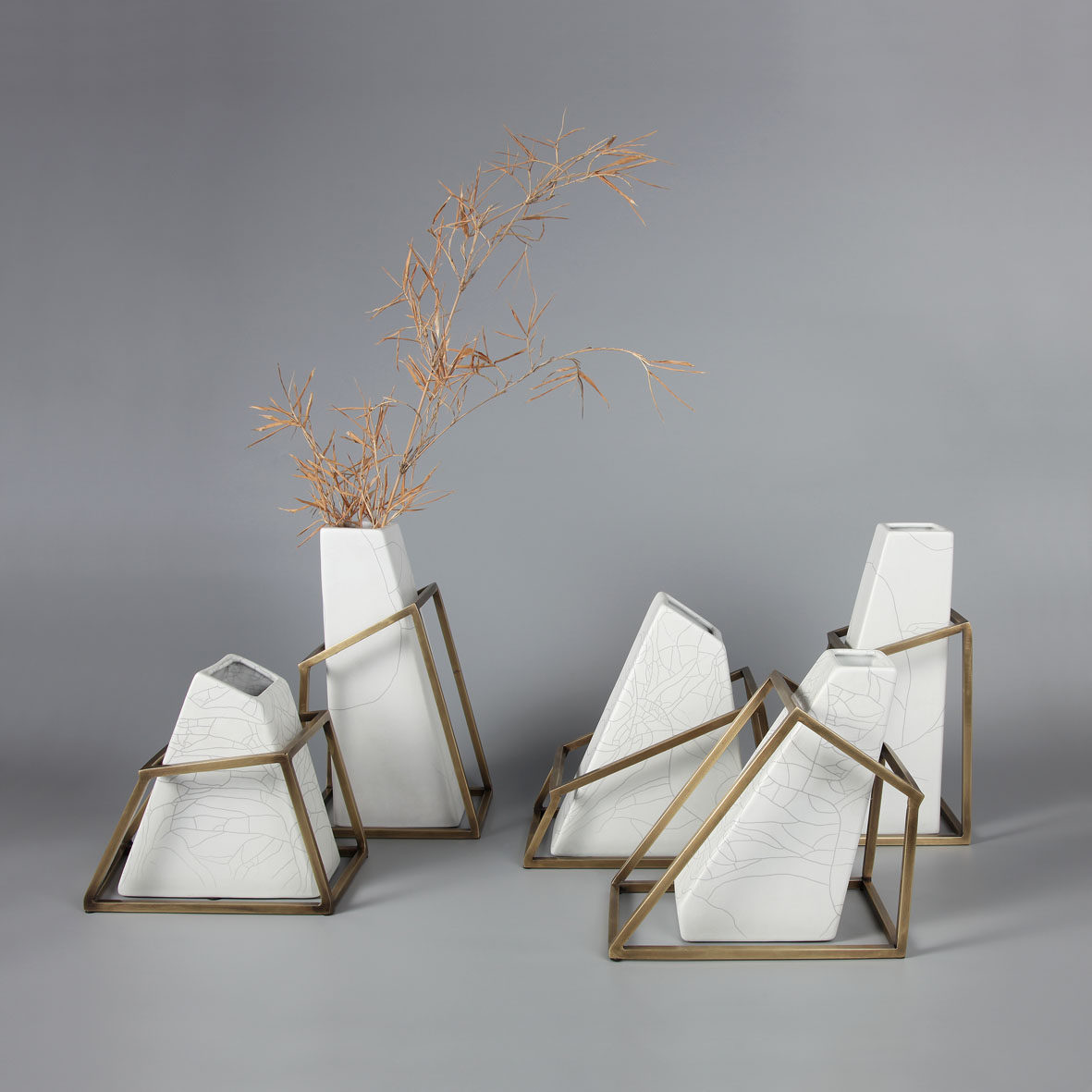 米兰映象现代新中式陶瓷框架摆件软装样板房酒店摆件