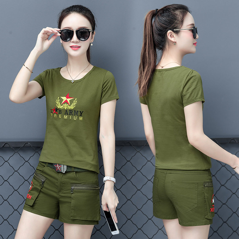 户外迷彩服女式军装短袖短裤套装2020夏装修身作训外套