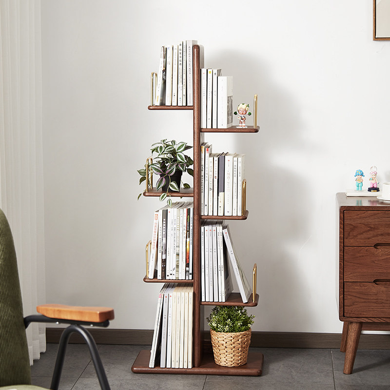 初心实木创意落地书架客厅书房卧室轻奢收纳书架