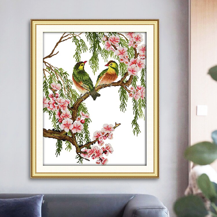 线绣新款桃花小鸟相思鸟十字绣清新自然风大幅客厅十字绣套件