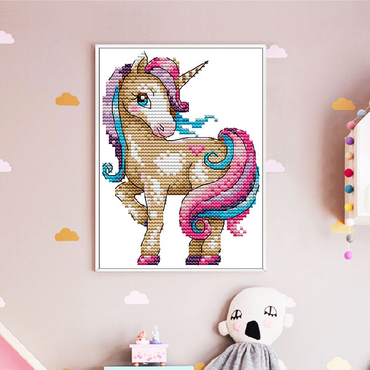 新款印花十字绣魔法独角兽卡通彩虹小马图案小件学生手工课十字绣套件