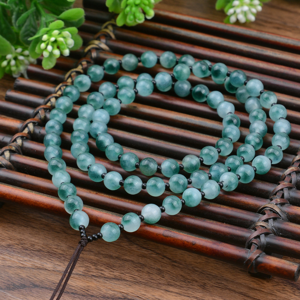 高档飘花玉石珠子项链绳子挂坠翡翠玉佩挂件绳