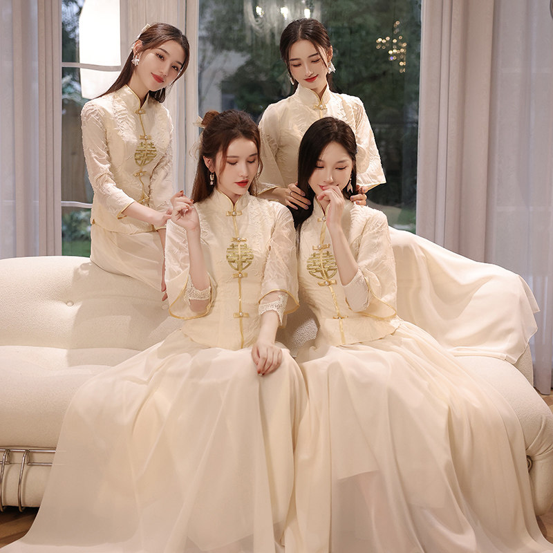 秀禾中式伴娘服2022新款简约大气礼服女婚礼姐妹团中国风秋冬季款-mc