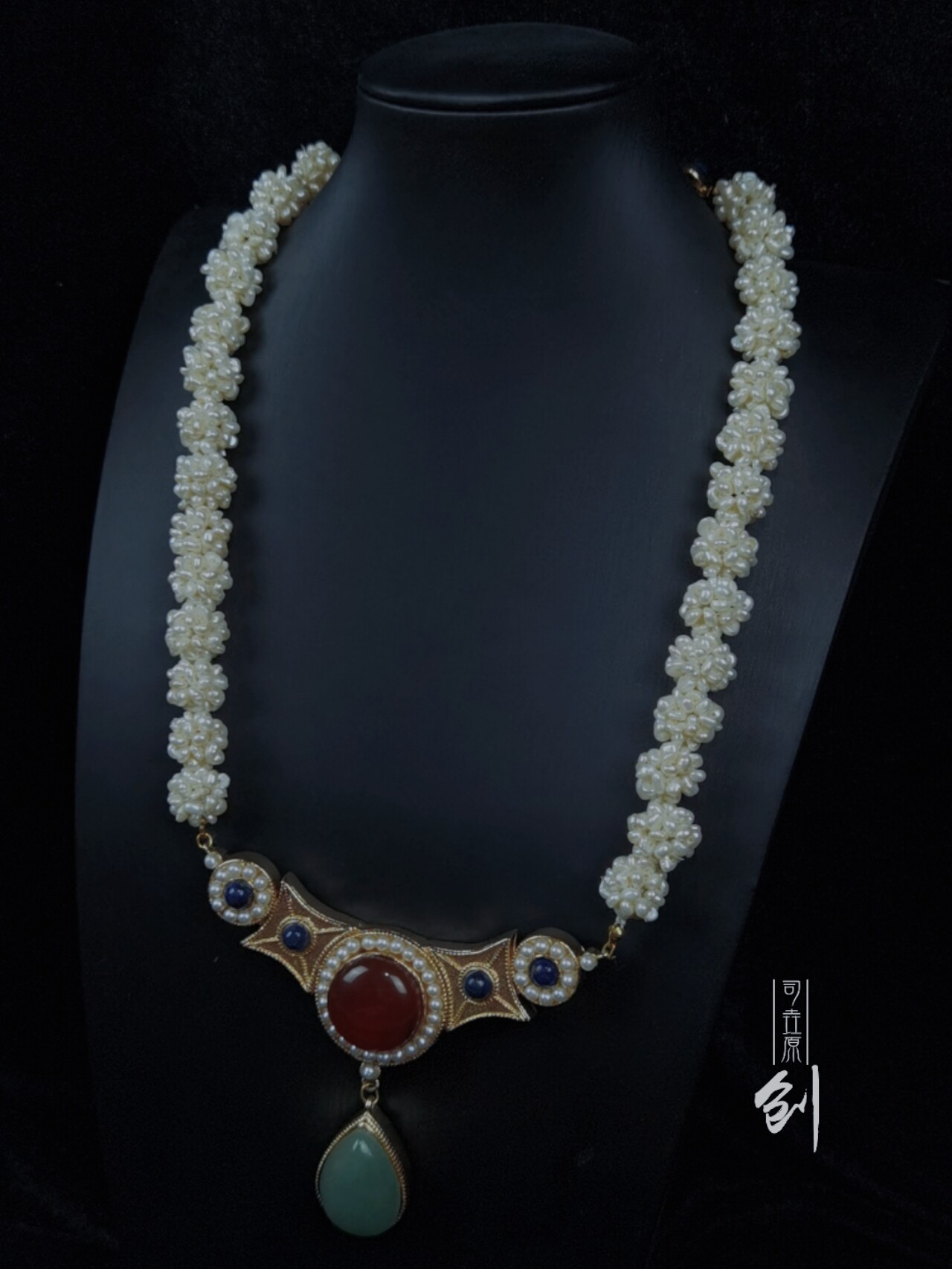 李静训李小孩复原原款项链淡水珍珠青金石粉发饰