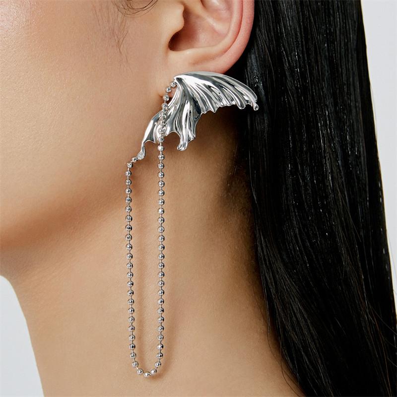 mscat原创设计师永无岛鱼鳍长款波珠链条耳环女耳耳环