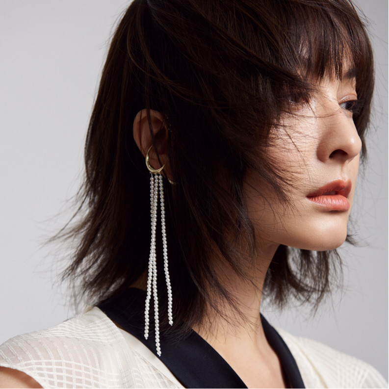 annxu吴昕明星同款月亮珍珠流苏个性耳环