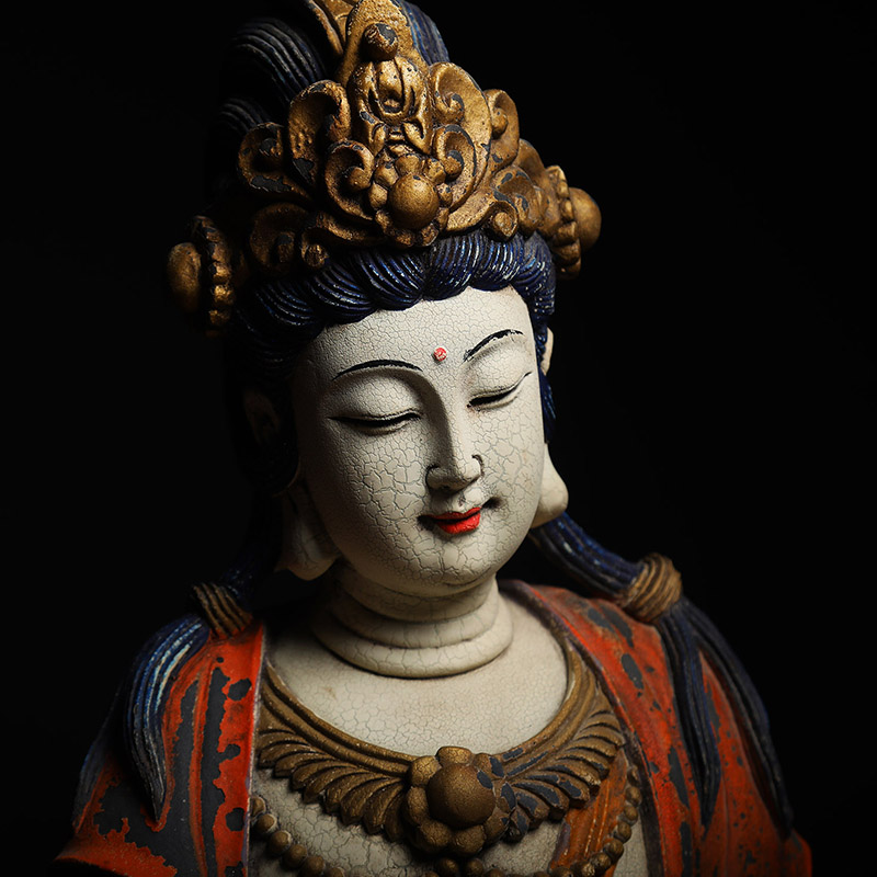 佛像香樟樟木唐代彩绘木雕唐式观音摆件实木木雕